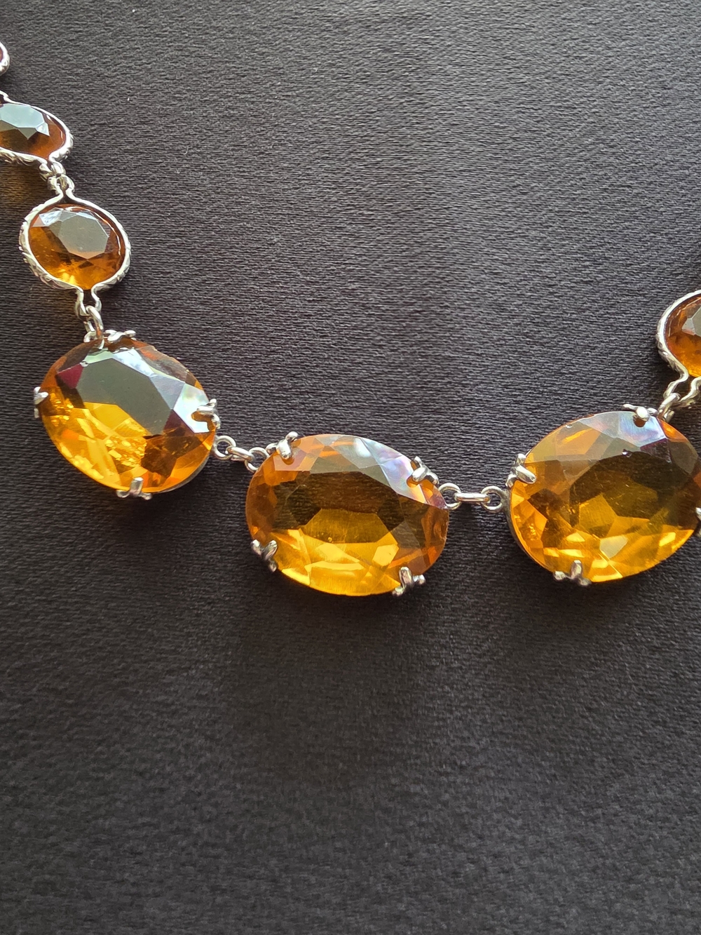 Citrine Paste Rivière Necklace 17" Glass And Sterling Antique Openwork